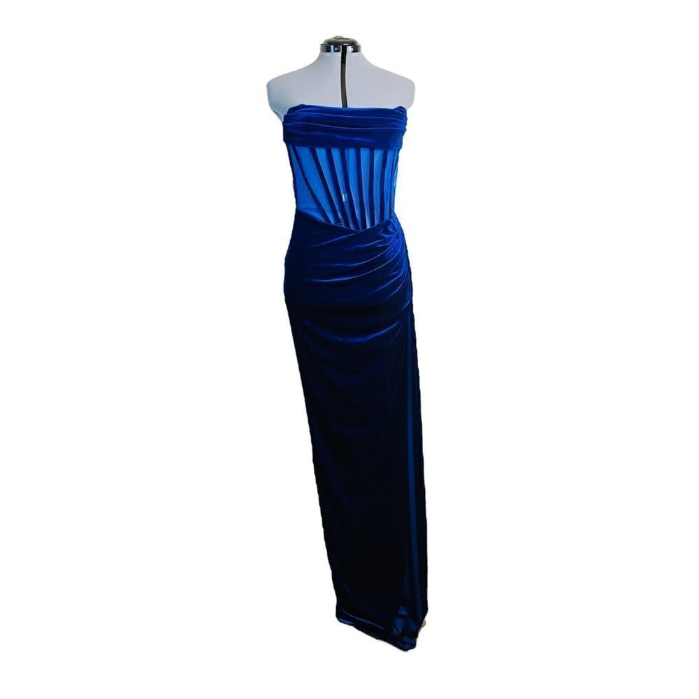 Miss Circle Priya Royal Blue Velvet Strapless Evening Gown Size XL